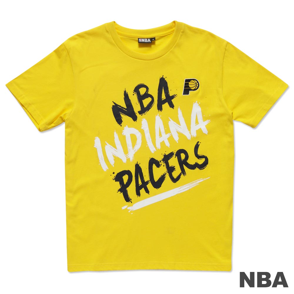 NBA-印第安那溜馬隊毛筆刷造型印繡花圓領T恤-黃(男)