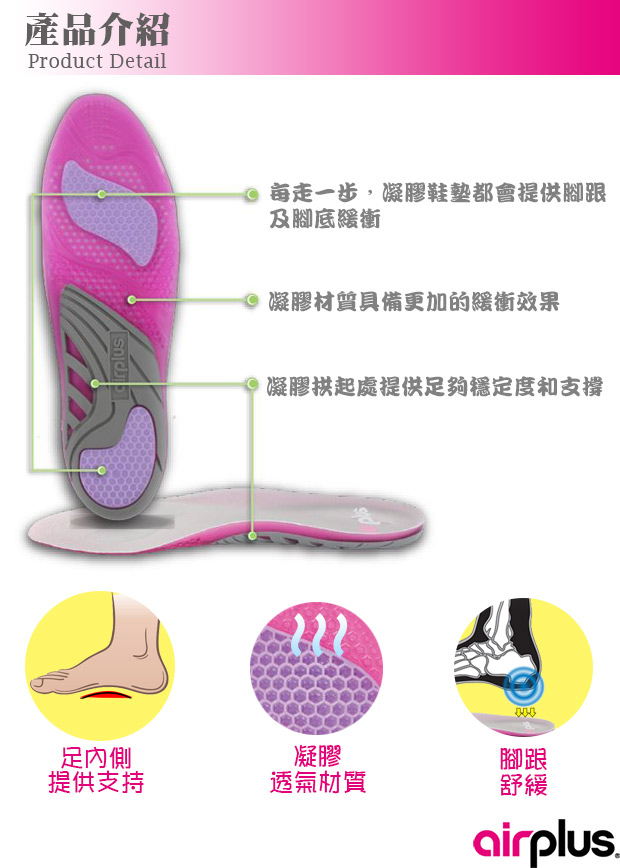 【AIRPLUS】全制震凝膠鞋墊-粉