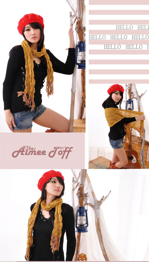 【Aimee Toff】細數條紋手皺流蘇東印圍巾(4色)
