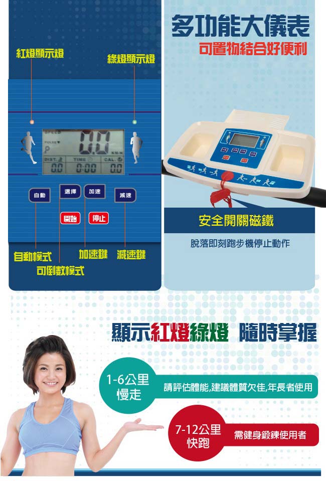 GTSTAR-時尚藍專業型手握心跳版電動跑步機