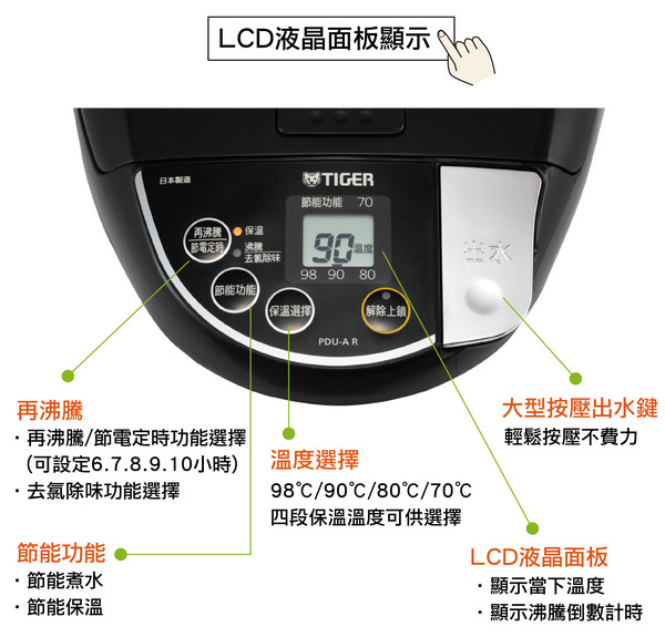 (日本製)TIGER虎牌5.0L超大按鈕電熱水瓶(PDU-A50R-K)_e