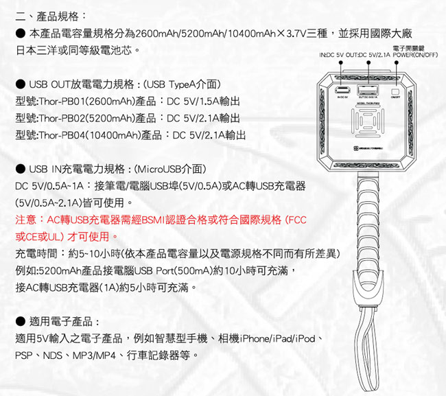 InfoThink 復仇者聯盟2索爾雷神之鎚行動電源 10400mAh