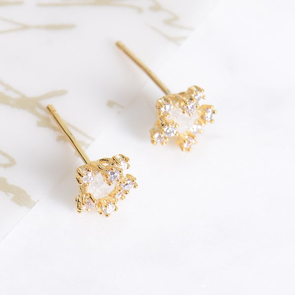 微醺禮物 正韓 鍍K金針 蛋白圓鋯 綻放的星星 香檳金 簡約精緻可愛春天 耳針 耳環