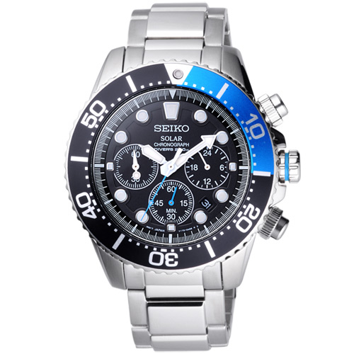 SEIKO SOLAR 怒海潛將太陽能計時潛水腕錶(SSC017P1)-黑x藍/44mm