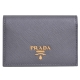 PRADA SAFFIANO  雙色拼接金字防刮牛皮釦式名片夾(象灰色) product thumbnail 1