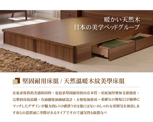 日本直人木業- Industry平面5尺抽屜生活床組