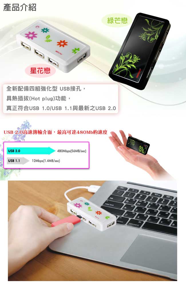 威聚科技 WEICHU星花戀 HU-510W USB2.0 HUB 集線器