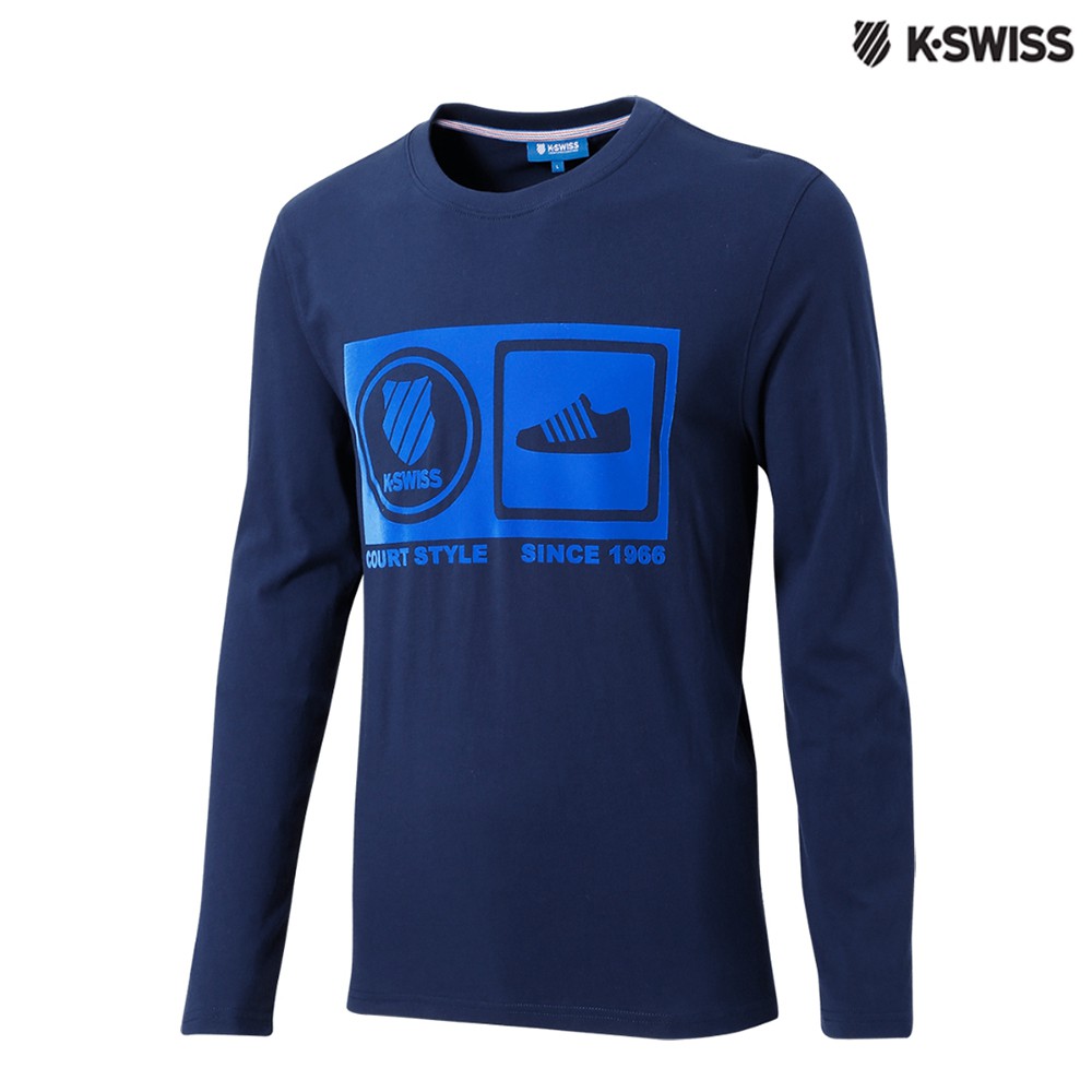 K-Swiss Flocking Print Tee印花長袖T恤-男-藍