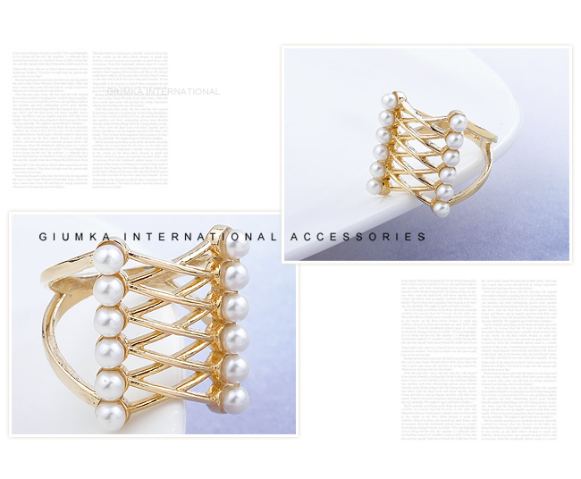 GIUMKA 正韓貨雙排珍珠交叉開口戒指-寬版
