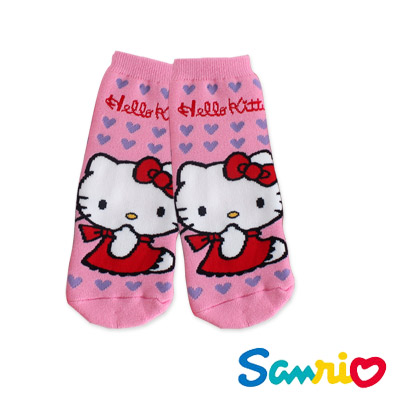 Hello Kitty凱蒂貓-愛心長毛巾直板襪(粉紅)