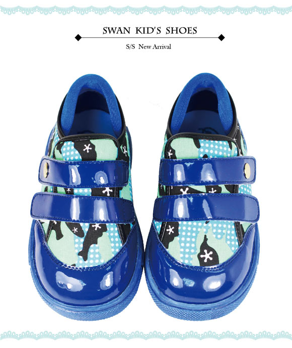 Swan天鵝童鞋-漆皮迷彩布運動休閒鞋 3726-藍