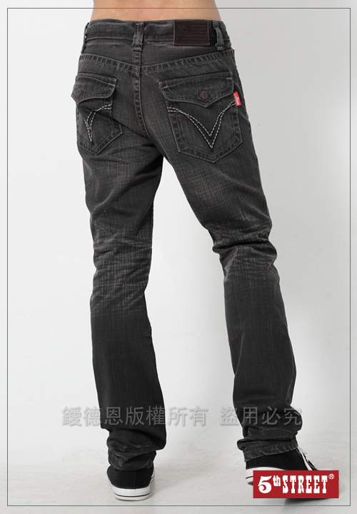 【5th STREET】美式純粹 純棉窄直筒牛仔褲-男款(中灰色)
