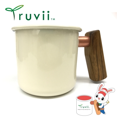 Truvii 月光白黃連木柄琺瑯杯 400ml