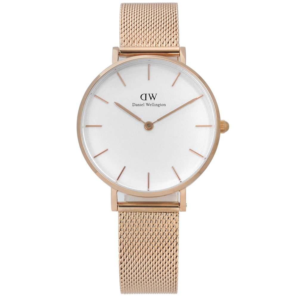 Daniel Wellington Classic米蘭編織不鏽鋼手錶-白x玫瑰金/32mm