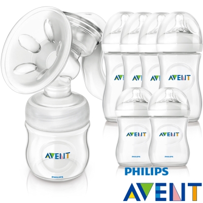 PHILIPS AVENT輕乳感PP手動吸乳器+親乳感PP防脹氣奶瓶(4大2小)