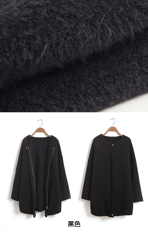 簡單溫暖毛毛造型外套 (黑色)-N.C21