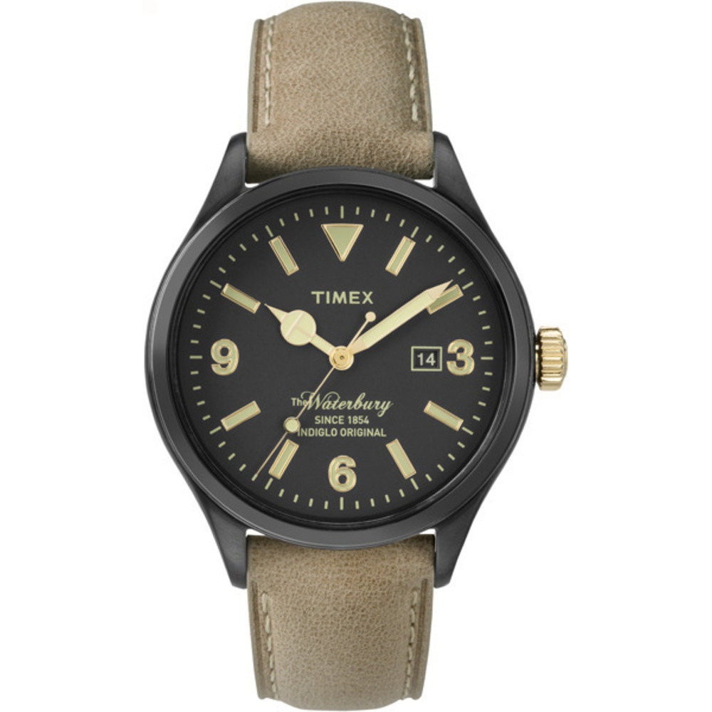 TIMEX 天美時經典潮流手錶 Waterbury系列 -黑面/褐色帶-40mm