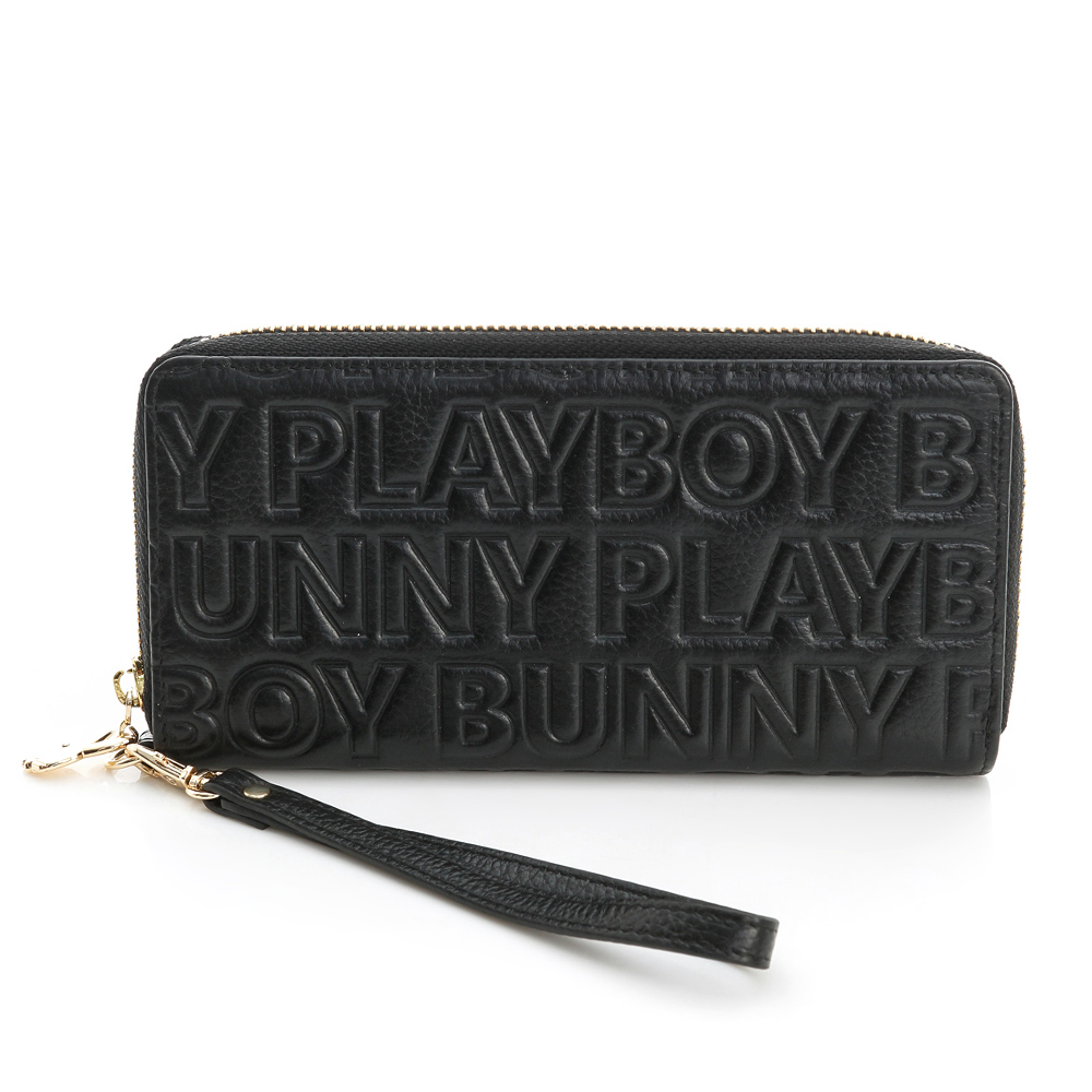 PLAYBOY- 風琴式長夾 Fashion Brand 時尚烙印系列-時尚黑