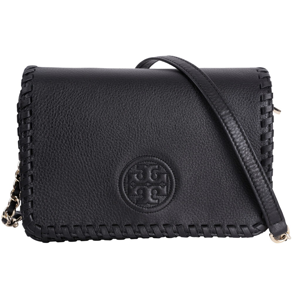 TORY BURCH MARION COMBO 編織滾邊斜背包(黑色)