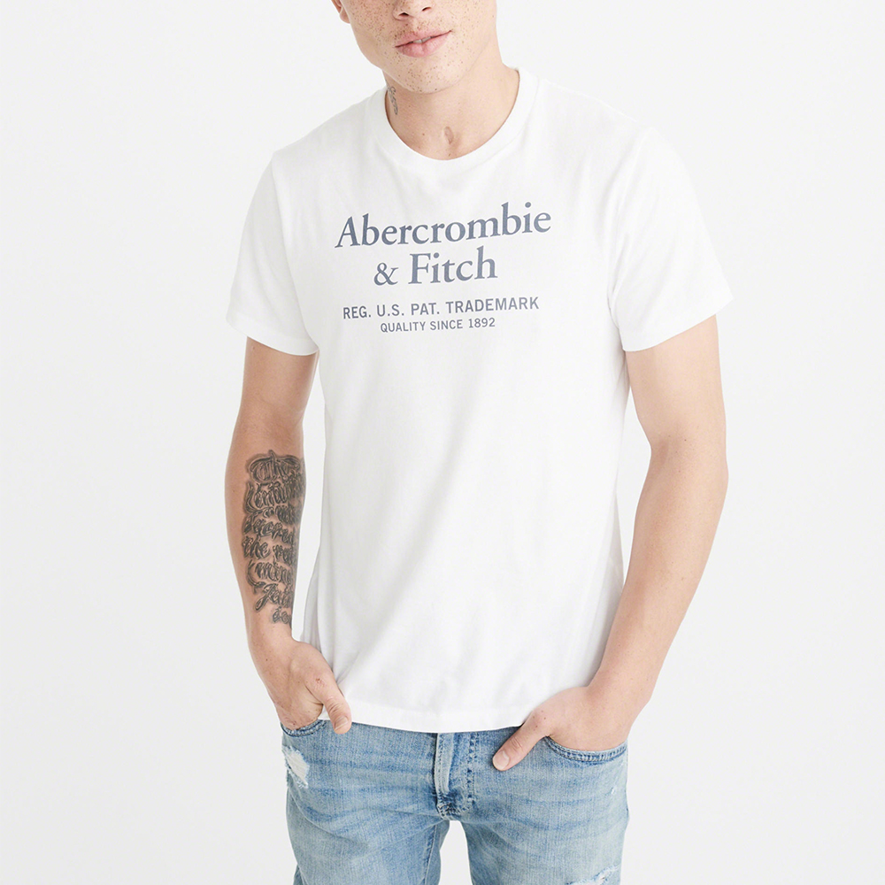 A&F 經典印刷文字短袖T恤-白色 AF Abercrombie