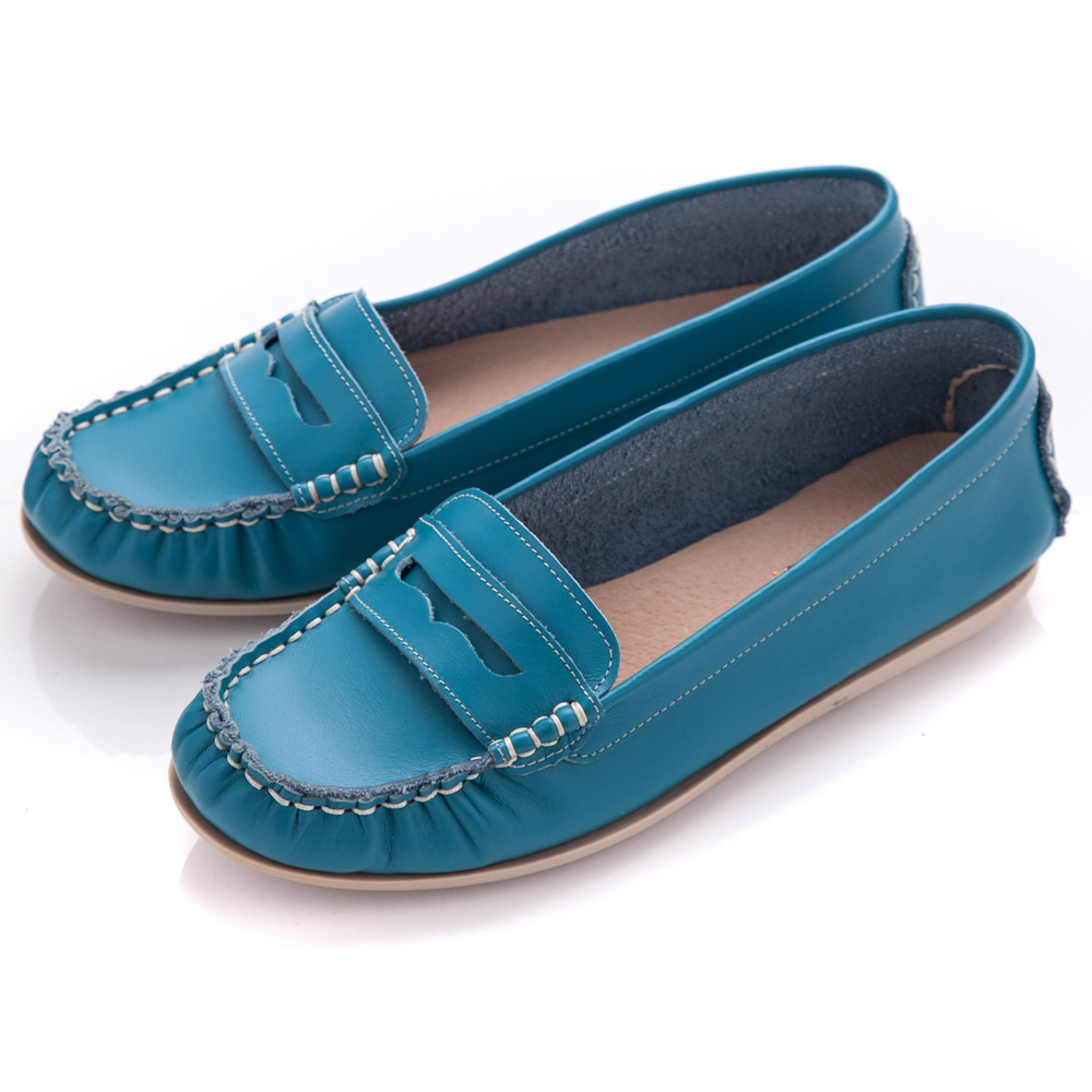 G.Ms. MIT系列-專利水洗皮革手工全真皮樂福鞋-蔚藍