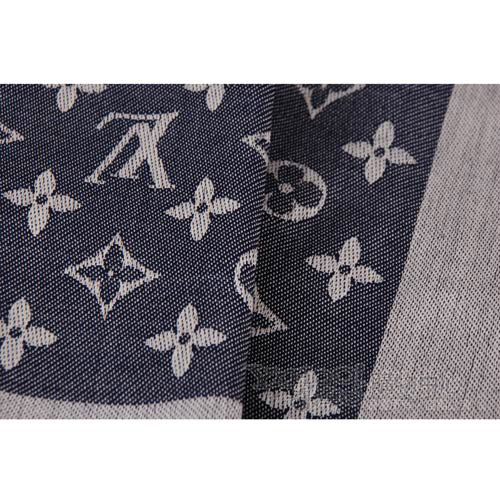 LV【M71376】經典Monogram denim花紋流蘇圍巾(藍)