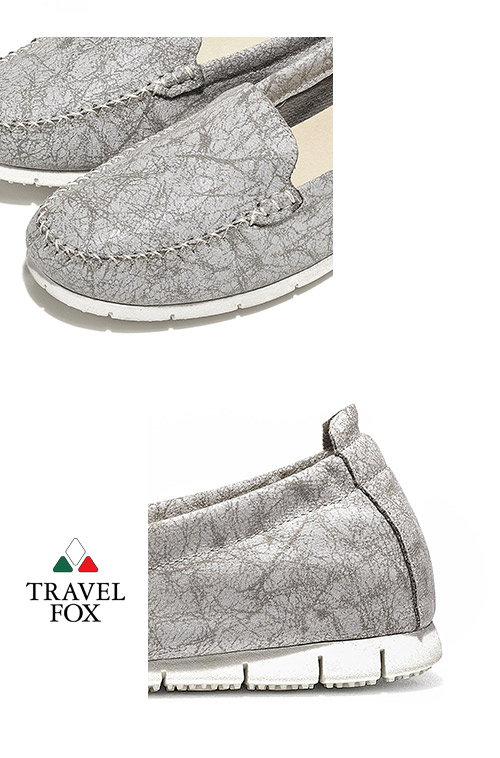 Travel Fox(女) 活力元素 鋼琴大底360度可彎式釉彩布面懶人鞋-絲紋銀