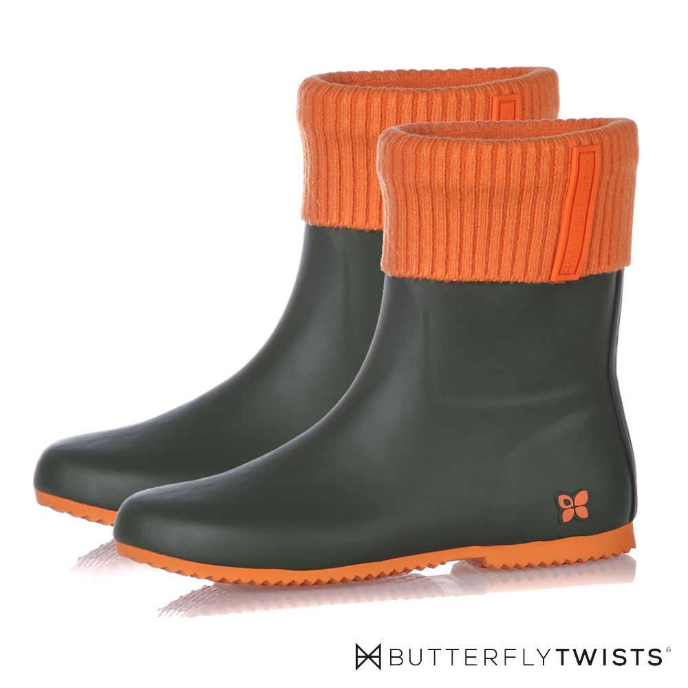 BUTTERFLY TWISTS-ETON布面可拆式雨靴-深綠/橘
