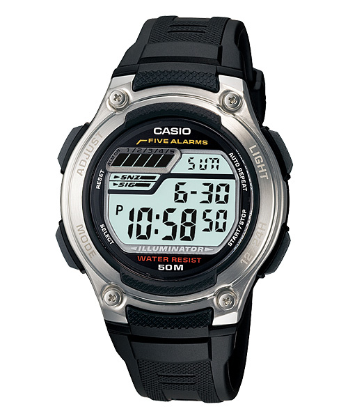 CASIO 兩地時間元氣休閒數字錶(W-212H-1A)-黑膠帶