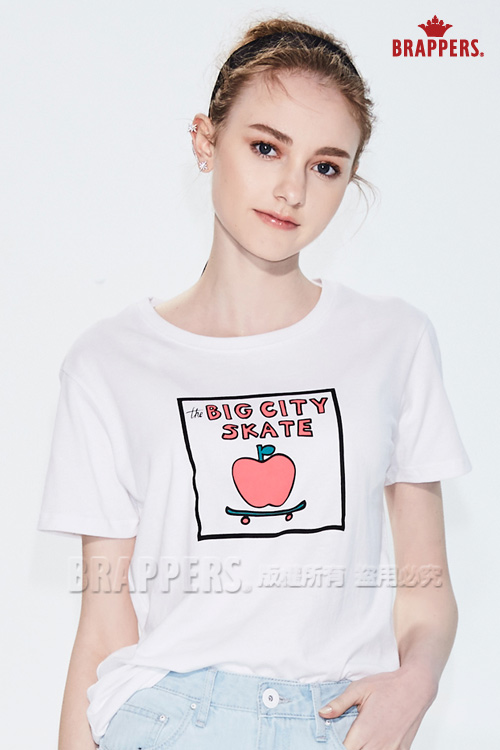 BRAPPERS 女款 蘋果滑板短袖T恤-白