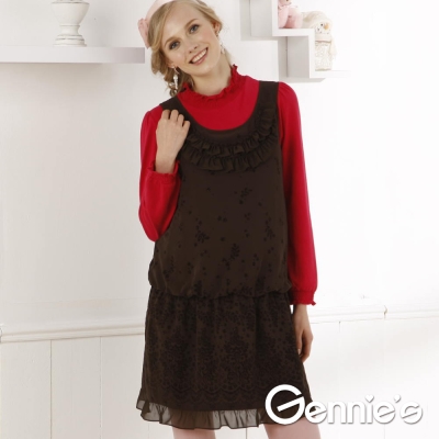 Gennie’s奇妮- 輕薄雪紡孕婦背心洋裝G2W16(棕)