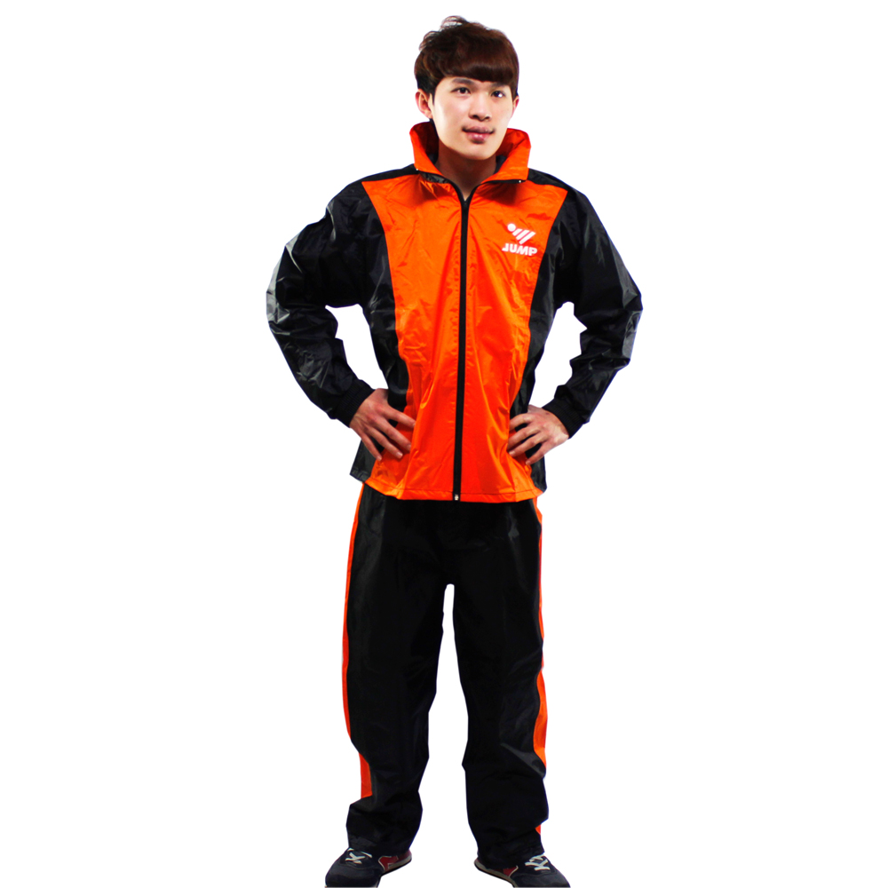新二代 JUMP挺酷套裝休閒風雨衣-橘黑