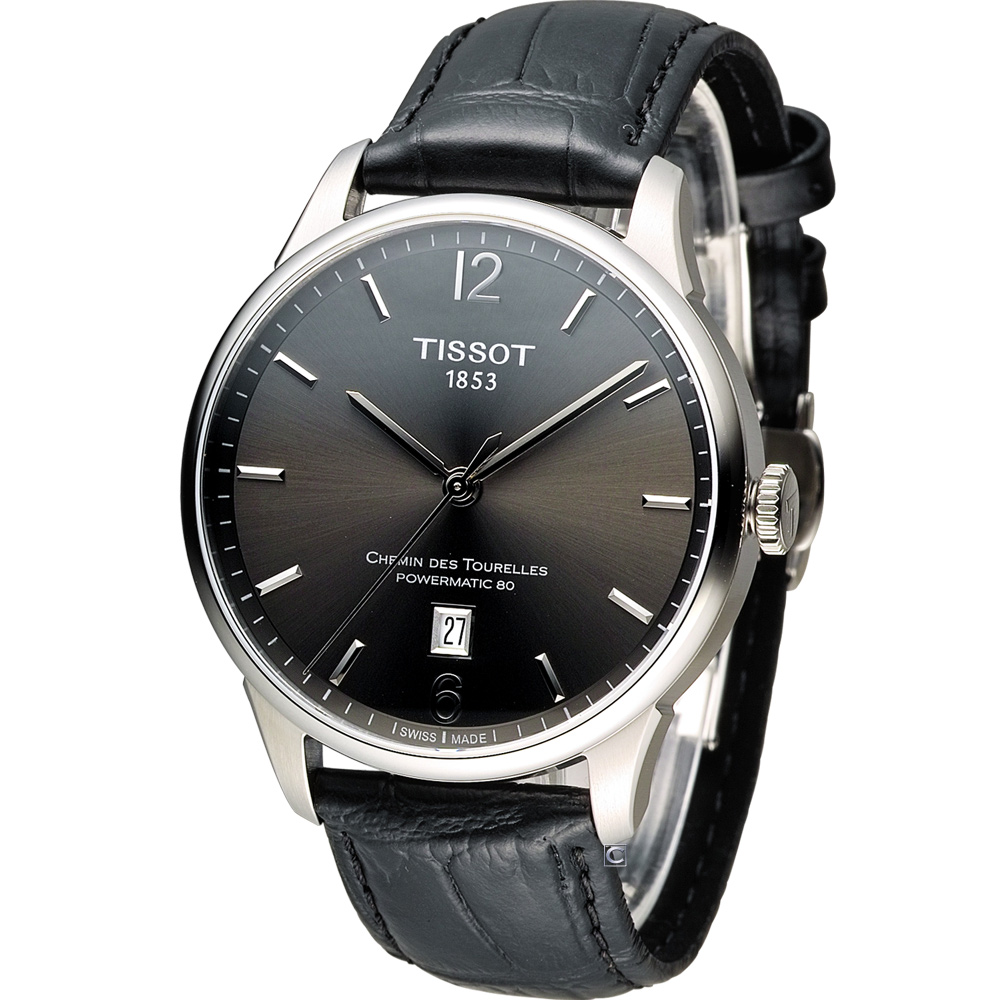 TISSOT Chemin des Tourelles 當代風格機械腕錶-灰/42mm