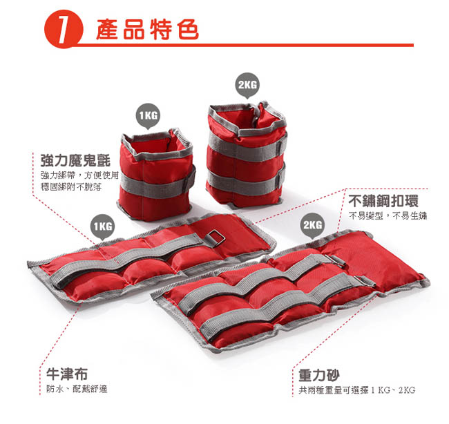 【FIT SO】OS1-腿部沙包加重器-1kg(紅灰)