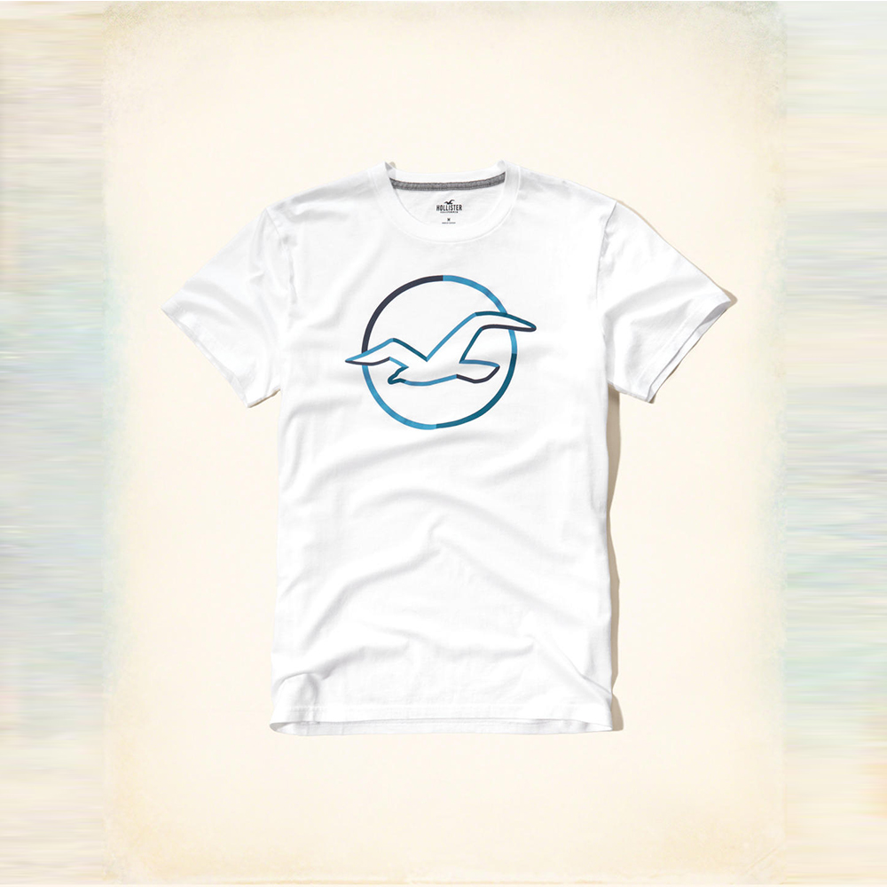 HCO hollister 海鷗 經典印刷大海鷗圖騰短袖T恤-白色