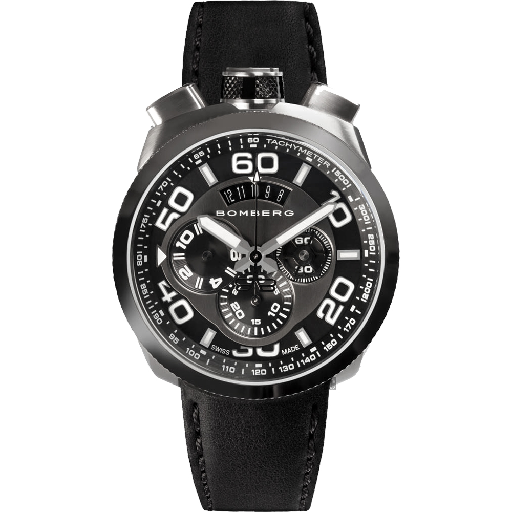 BOMBERG 炸彈錶 BOLT-68 鋼色黑面計時碼錶-45mm