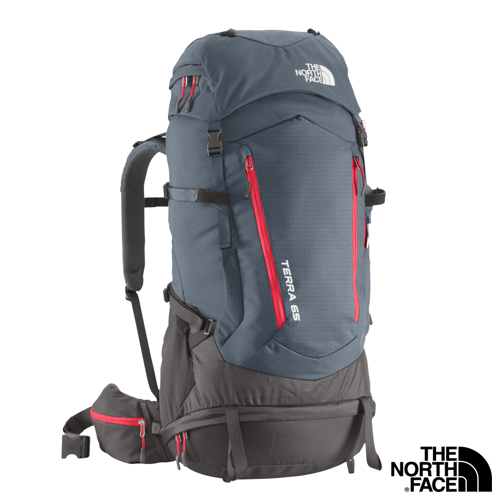 The North Face 65升 TERRA 專業登山背包  灰藍/火紅