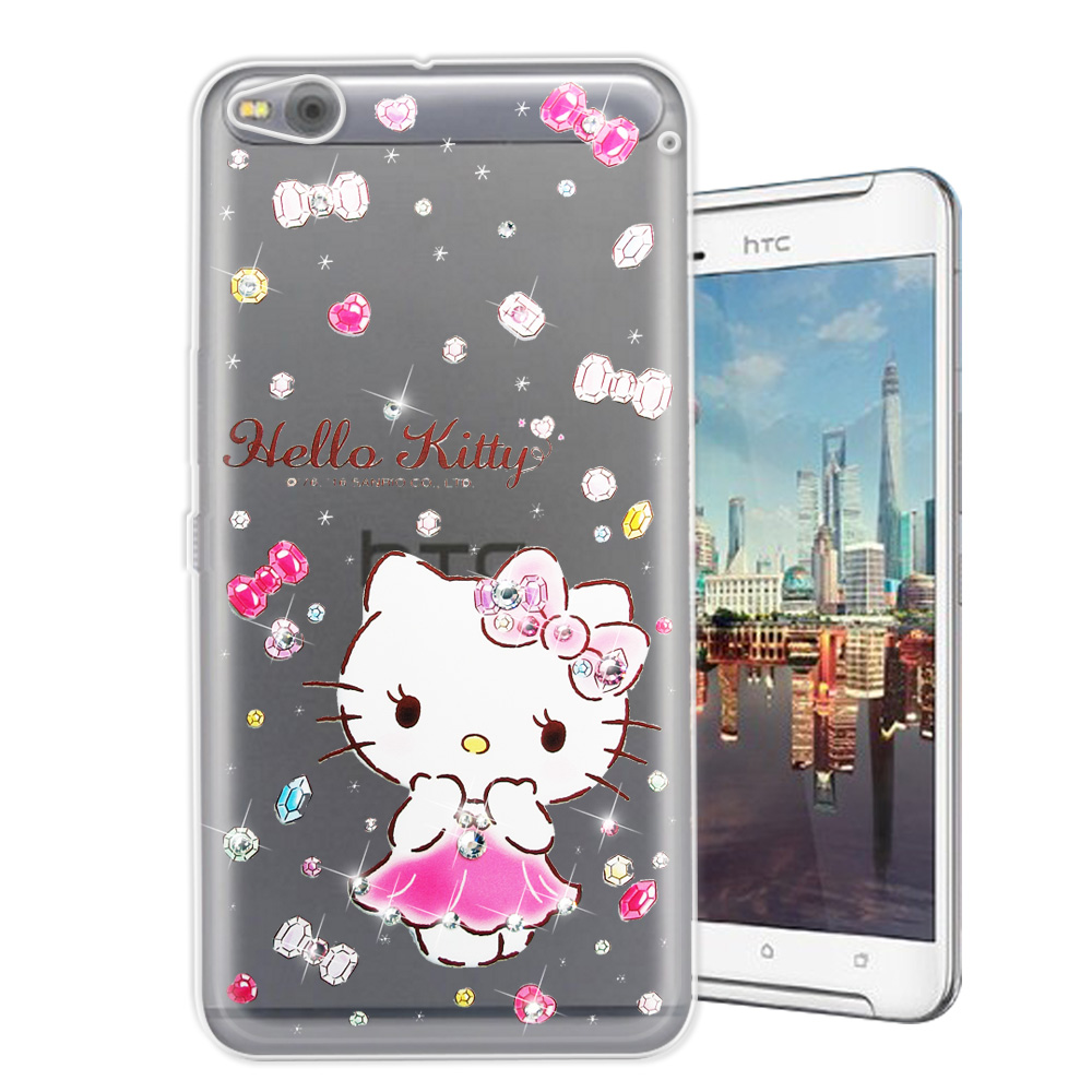 三麗鷗 Hello Kitty HTC One X9 水鑽系列透明軟式手機殼(蓬裙凱蒂)