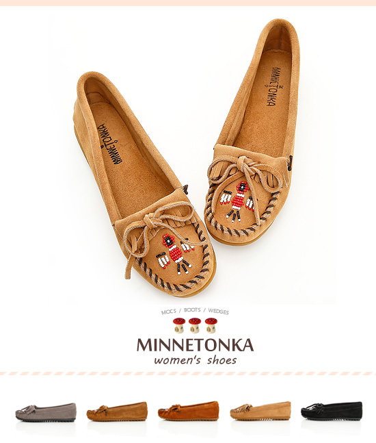 MINNETONKA 沙棕色麂皮串珠小雷鳥莫卡辛 女鞋 (展示品)