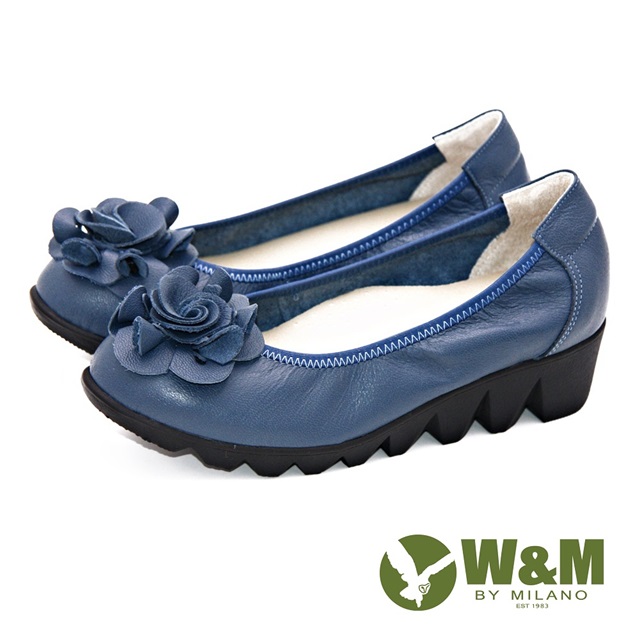 W&M 片片玫瑰造型厚底舒適休閒 女鞋-藍(另有黑)