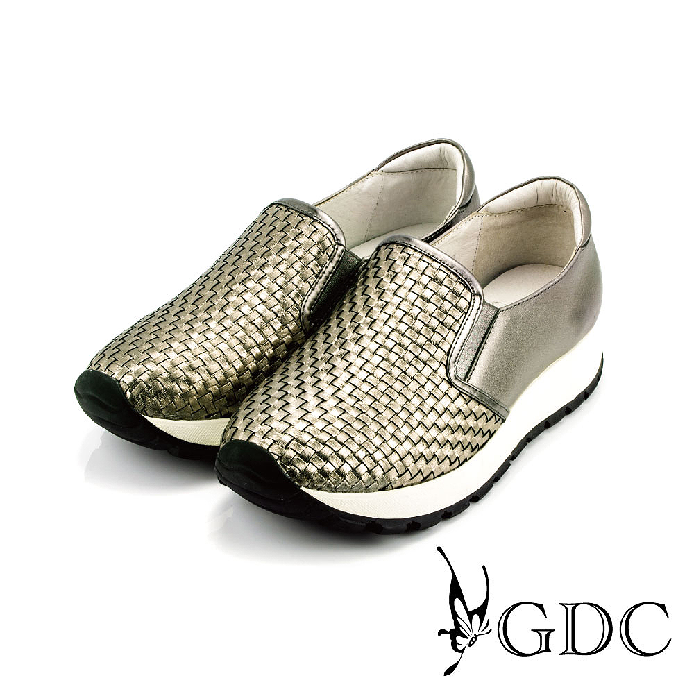 GDC-簡約時尚真皮編織紋厚底懶人休閒鞋-槍灰色 product image 1