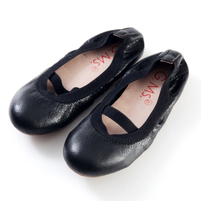 G.Ms.童鞋-金屬羊皮鬆緊口可攜式娃娃鞋-質感黑