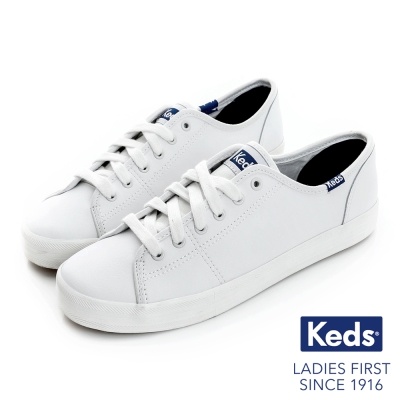 Keds 時尚運動基本綁帶皮質休閒鞋-白