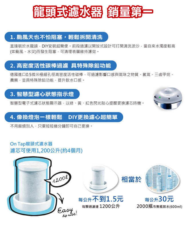 德國BRITA On Tap龍頭式濾水器+1支濾芯 (本組合共2芯)