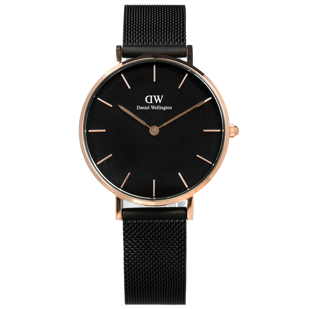 Daniel Wellington Classic米蘭編織帶手錶-黑x玫瑰金框/32mm