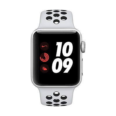 Apple Watch Nike+ 行動網路,38mm銀色鋁金屬配黑色Nike運動型錶帶