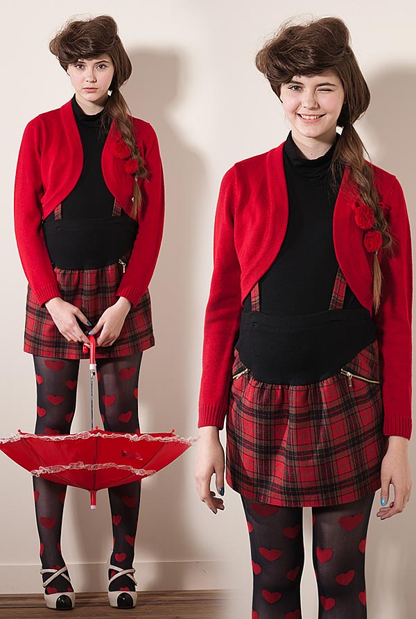 【Gennie’s奇妮】學院氣息‧紅格紋吊帶式秋冬孕婦短裙-紅(G4408)