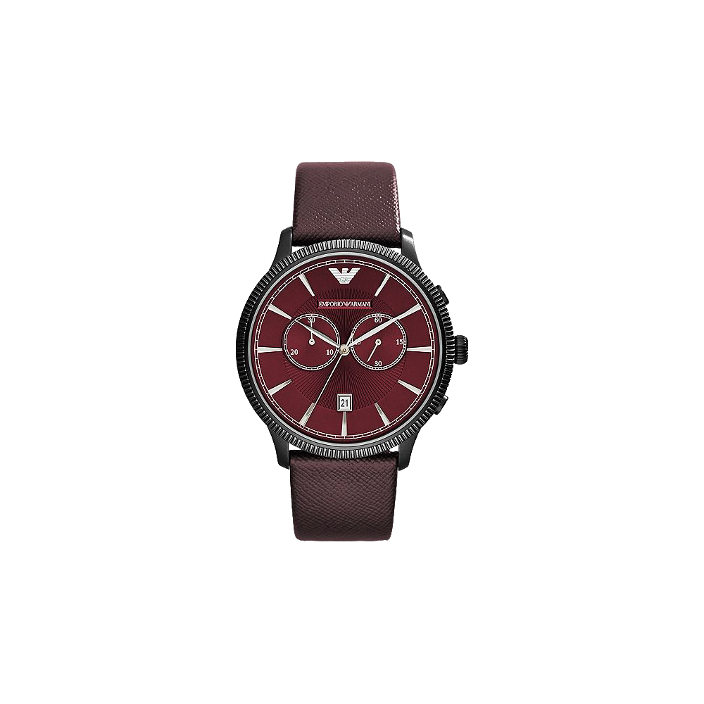 ARMANI Classic 爵士時尚雙眼計時腕錶-酒紅/43mm