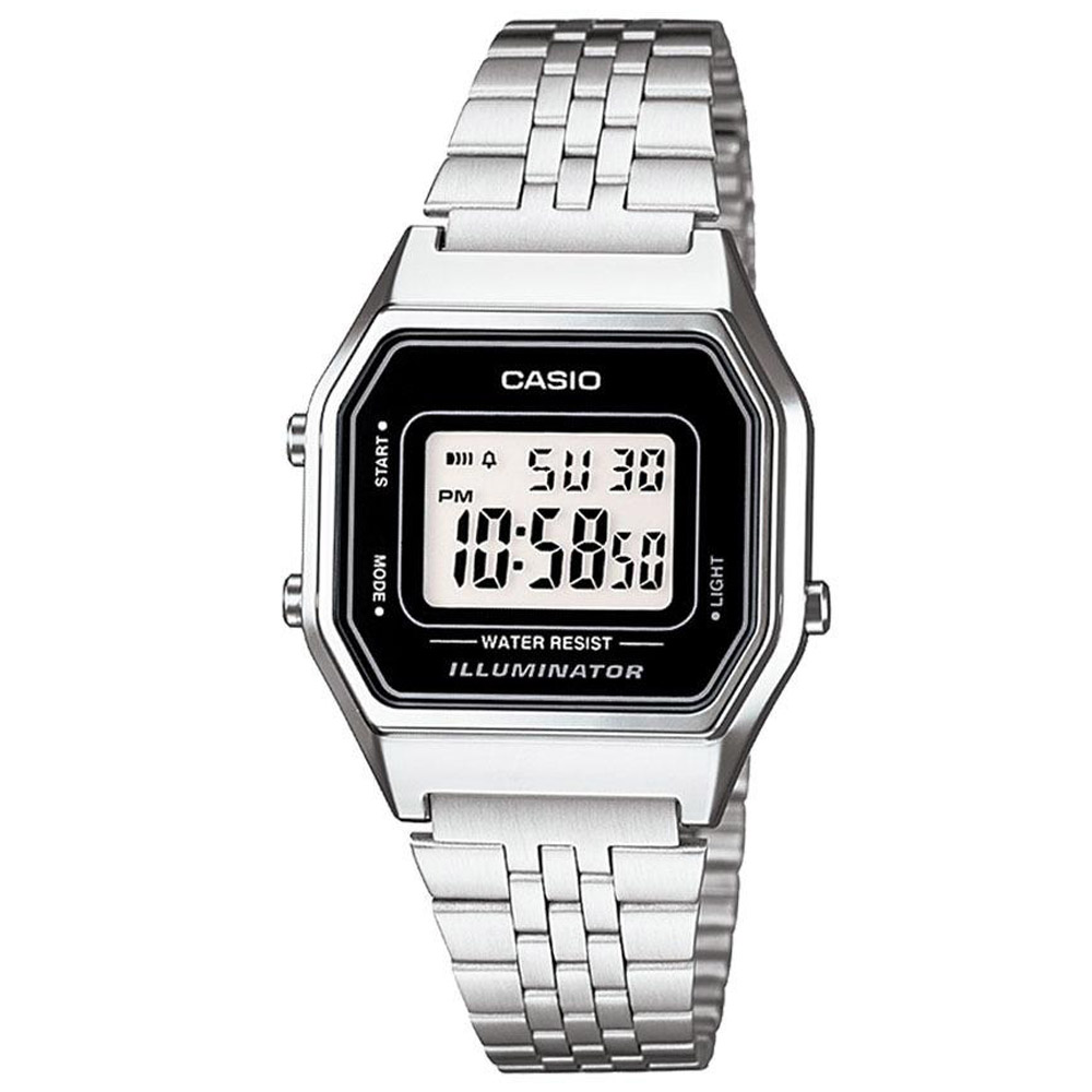 CASIO 經典復古數字型電子錶-(LA-680WA-1D)銀色x黑框/28.6mm