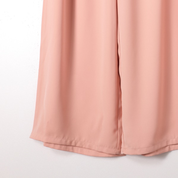 素色雪紡側綁帶造型無袖寬版連身褲-OB大尺碼